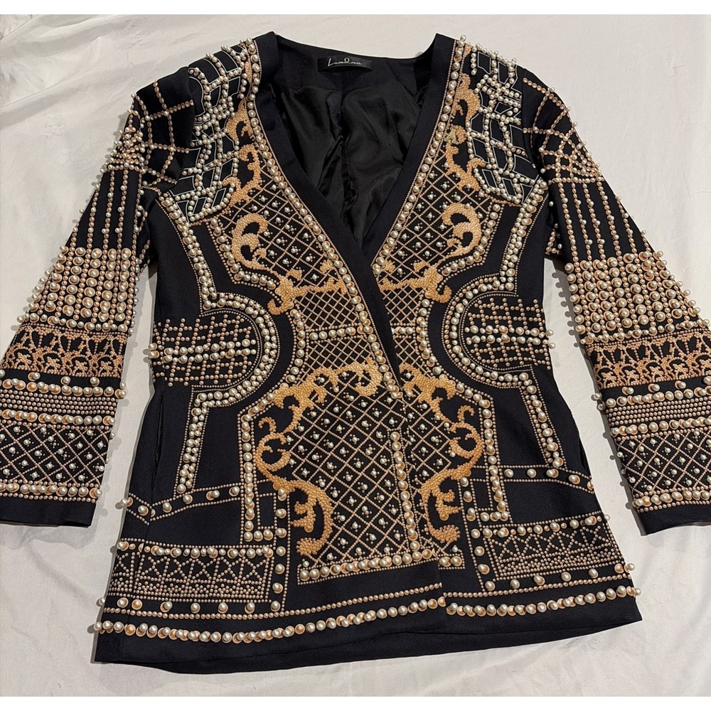 Asos Luxdress XL pearl beaded Barocco print blazer Black and Gold Classic